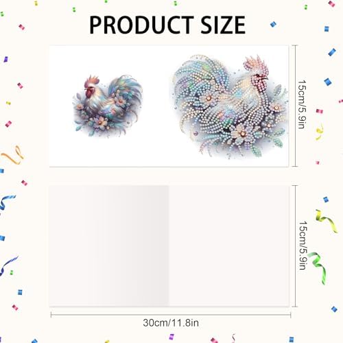 AiYuanzsh Set of 6 Animal Diamond Painting Greeting Cards - Rooster, Turtle, Elephant, Horse, and Fox Designs 5D DIY Craft Kits with Colorful Rhinestones Diamond, Perfect for Birthday and Anniversary - Image 3
