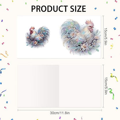 AiYuanzsh Set of 6 Animal Diamond Painting Greeting Cards - Rooster, Turtle, Elephant, Horse, and Fox Designs 5D DIY Craft Kits with Colorful Rhinestones Diamond, Perfect for Birthday and Anniversary - Image 3