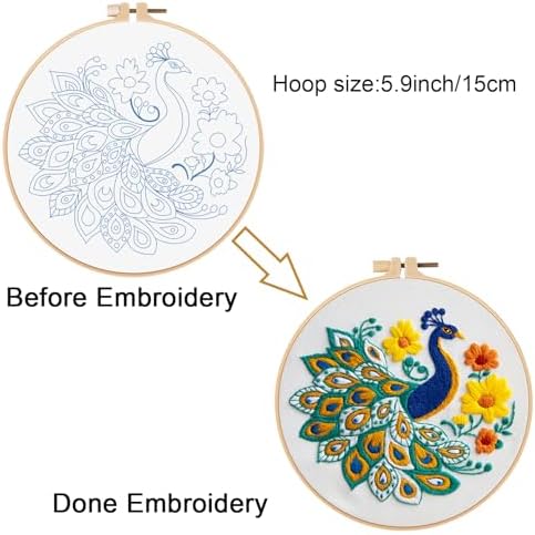 Louise Maelys Embroidery Kit for Beginners Peacock Floral DIY for Adults - Image 3
