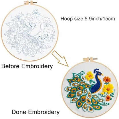 Louise Maelys Embroidery Kit for Beginners Peacock Floral DIY for Adults - Image 3