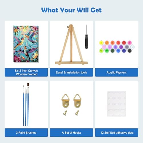 MOGTAA Paint by Numbers Kit for Adults with Frame, Hummingbird Paint by Number Canvas, Flowers Scenery Paint by Numbers with Easel, DIY Lanscape Oil Painting Kit for Home Wall Decor 8 x 12 Inch - Image 5