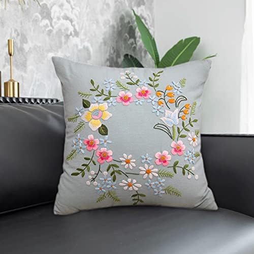 AMLESO DIY Embroidery Covers Kit Cushion Cover Semi-Finished for Living Room Sewing Supplies Adults Beginners Gift, Light Blue - Image 4