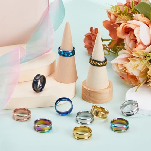 SUNNYCLUE 1 Box 12Pcs Inlay Ring Blanks Stainless Steel Ring Blanks Size 8 Grooved Ring Core Black Blue Rose Gold Round Empty Rings Inlay Ring Base Blanks for Jewelry Making Kits Men Women DIY Craft - Image 5