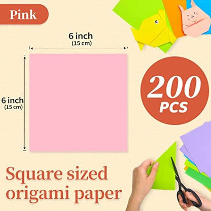 IOOLEEM Origami Paper, 200 Sheets, Pink Origami Paper, 6 Inch Square, Double Sided Colored Paper for Crafts DIY Party & Decoration - Image 2