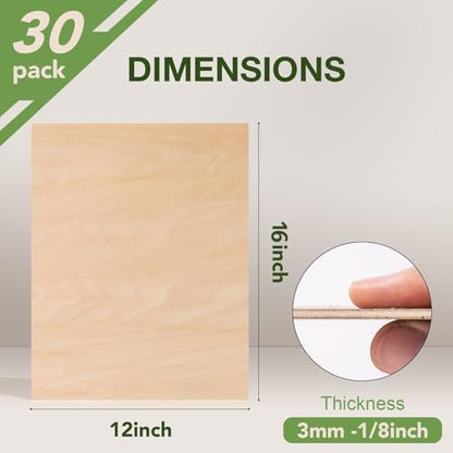 Rowood 30 Pack Plywood Basswood Sheets,12x16x1/8inch,3mm Basswood for Laser Cutting,Adult Craft Kits,Thin Plywood Board Unfinished Wood,DIY Ornaments and Architectural Model - Image 2