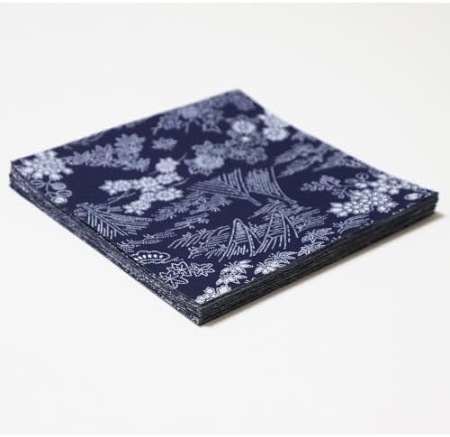 Japanese Chiyogami Washi Origami Paper, 6" x 6", 30 Sheets (DarkBlue Nature) - Image 5