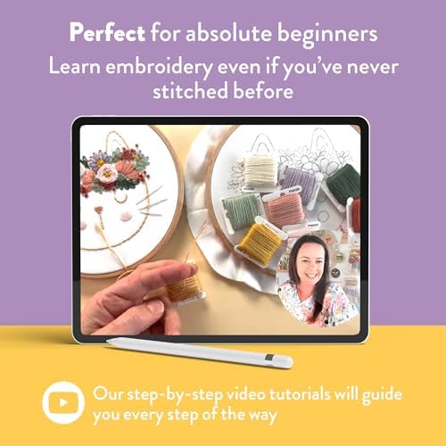Clever Poppy Flora the Cat Beginner Embroidery Kit – Easy Embroidery Kit for Beginners with Hoop, Thread & Patterns – Hand Embroidery Kit for Adults and Teens – Complete Embroidery Starter Kit - Image 4