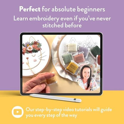 Clever Poppy Flora the Cat Beginner Embroidery Kit – Easy Embroidery Kit for Beginners with Hoop, Thread & Patterns – Hand Embroidery Kit for Adults and Teens – Complete Embroidery Starter Kit - Image 4