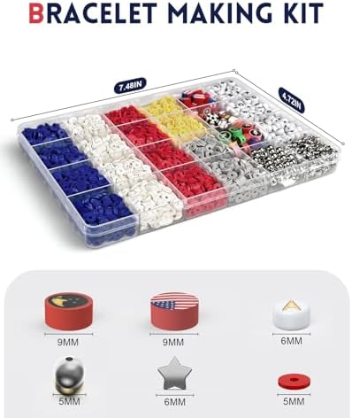 ClaBead Bracelet Making Kit for Boys, 3200Pcs Boy Bracelet Making Kit with Red White and Blue Clay Beads - Image 2