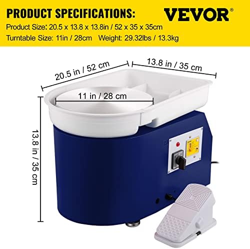 VEVOR 11in Pottery Wheel for Adults Beginners, 350W Electric Forming Machine with Detachable Basin Foot Pedal 0-300RPM Adjustable Speed, Craft DIY Clay Tool, Gifts for Kids for Kids/Teens/Adults - Image 7