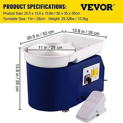 VEVOR 11in Pottery Wheel for Adults Beginners, 350W Electric Forming Machine with Detachable Basin Foot Pedal 0-300RPM Adjustable Speed, Craft DIY Clay Tool, Gifts for Kids for Kids/Teens/Adults - Image 7