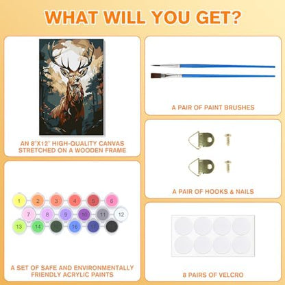 Bowetile Deer Paint by Numbers for Adults Framed, Adults' Paint-by-Number Kits, DIY Adult Paint by Number Kits on Canvas, Animals Acrylic Number Painting for Home Decor, 8x12in - Image 5