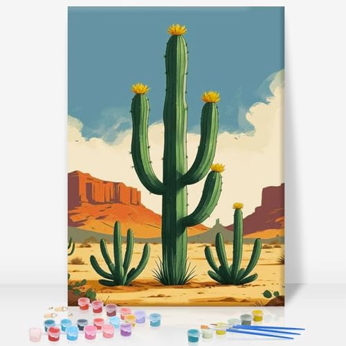 GEEHEIY Framed Paint by Numbers Kit for Adults, Desert Cactus, 8 x 12 Inch by GEEHEIY