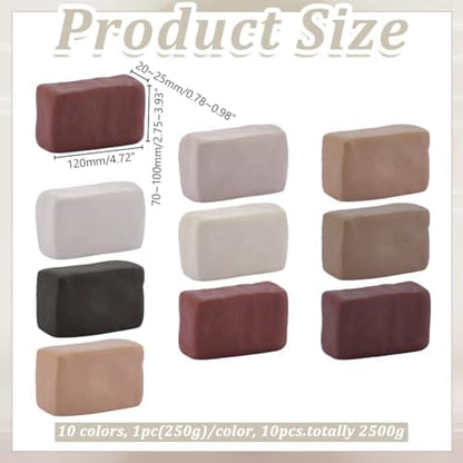 10 Colors Air Dry Clay 5.5lbs Natural Pottery Clay for Wheel Throwing Self Hardening Modeling Clays Natural Porcelain for Adults Beginners Advanced Sculptors Professional DIY Art Craft - Image 2