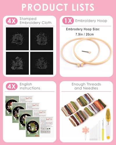 TINDTOP 4 Pack Embroidery Kit for Adult, Embroidery DIY Starter Kit - Image 2