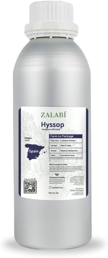 Nature Packaged Hyssop Essential Oil - Direct from Aromáticas Zalabí Spain - Steam Distilled - Aceite de Hisopo for Aromatherapy, Massage, Diffuser, DIY Candle and Soap Making - 15ml