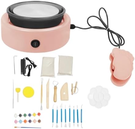 Mini Pottery Wheel for Adults & Kids, Pottery Wheel Kit for Beginners, 6" Turntable with Adjustable Speed, Complete Clay Sculpting Tools, Ideal for DIY Craft Projects & Birthday Gifts (Pink) by Unknown