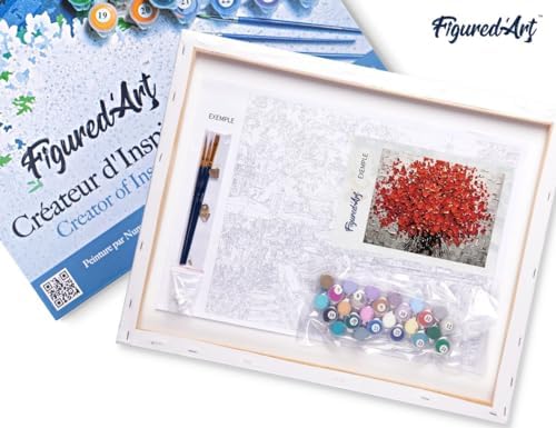 Figured'Art Paint by Numbers for Adults with Frame Abstract Red Flowers 16"x20" - Craft Art Painting DIY Kit Canvas Already Stretched on a Wooden Frame - Image 5