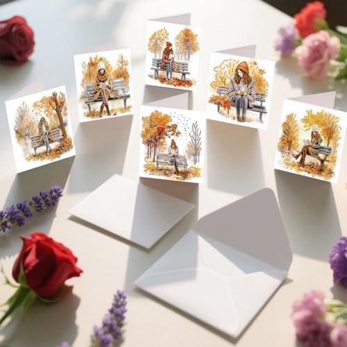jinglinhh 6pcs Diamond Art Painting Autumn Park Bench Girl Greeting Cards with Envelopes, DIY Card Making Kits for Adults, Diamond Art Postcards Christmas Cards Craft Gifts - Image 7