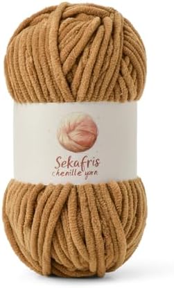 Chenille Blanket Yarn for Crocheting Size 5 Bulky Yarn Brown by Sekafris