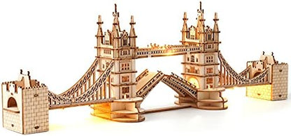 ROBOTIME 3D Puzzle Wooden Craft Kits with LED Light DIY Tower Bridge Construction Model Kit to Build for Teens Brain Teaser Puzzle Home Decor Birthday Gifts by ROBOTIMEBuildingThingstoLife