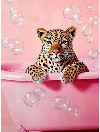 Cheetah Bathroom Paint by Numbers Kit for Adults Canvas Frameworkless by FairylandJinWenn