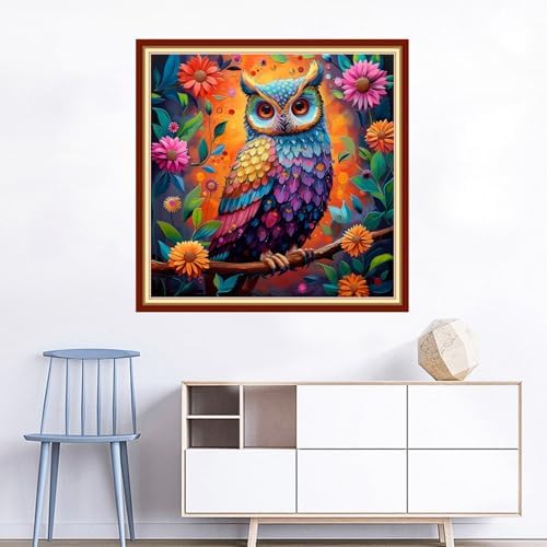 Joyhoor Cross Stitch Kits for Beginners Stamped Cross-Stitch Supplies Needlework preprint Embroidery Kits for Adults DIY Needlepoint Kits Embroidery Patterns 11CT-Flower owl 18x18 inchs - Image 2