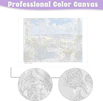 Clendo Landscape Paint by Numbers for Adults with Easel, Beach Adult Paint by Number Kits on Canvas, Framed DIY Color Oil Painting Acrylic Paints,Home Wall Decor 12x16inch - Image 6
