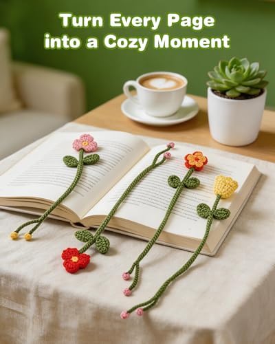 WaldyWop Crochet Kit for Beginners: 8 Flower Bookmarks Knitting Kit w/Video - Image 5