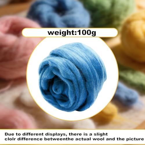 Wool Roving-3.5oz Needle Felting Wool, Soft Multi-Color Wool Fiber, Perfect Felting Wool Pure Wool, Chunky Yarn, for DIY Crafts, NeedleFelting Projects,and Artwork (Blue) - Image 2