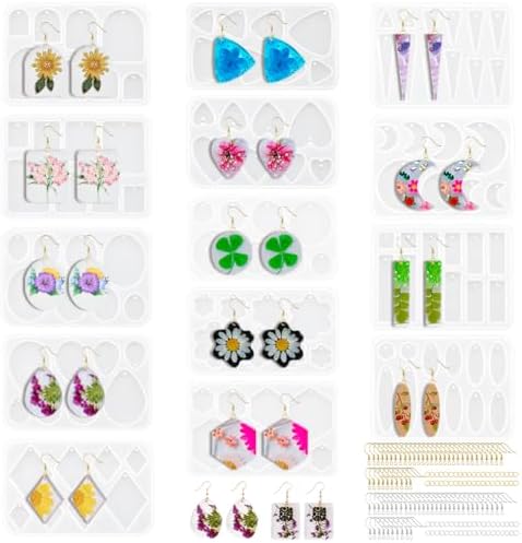 KABAKE Earring Molds Silicone Kit, 174Pcs Resin Jewelry Making Kit Set, Jewelry Casting Mold for Epoxy Resin, Stud Dangle Drop Earrings Molds with Hole by KABAKE