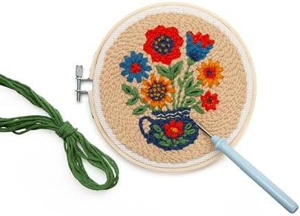 Kikkerland Flower Bouquet Punch Needle Kit – DIY Crafting Set with Hoop, Yarn, & Pattern - Image 3