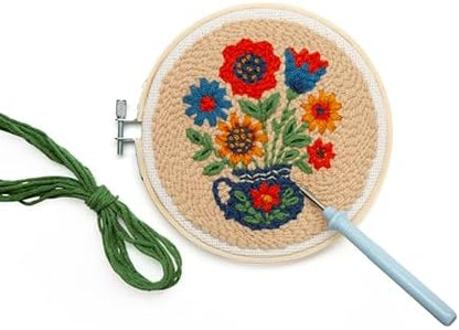 Kikkerland Flower Bouquet Punch Needle Kit – DIY Crafting Set with Hoop, Yarn, & Pattern - Image 3