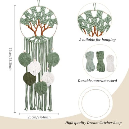 ACRNIGHEET Tree of Life Dream Catcher Macrame Kit for Adults Beginners Macrame Leave Wall Hanging Decor with Video Tutorials Handmade Woven Boho Home Decor for Bedroom Dorm Decoration - Image 3