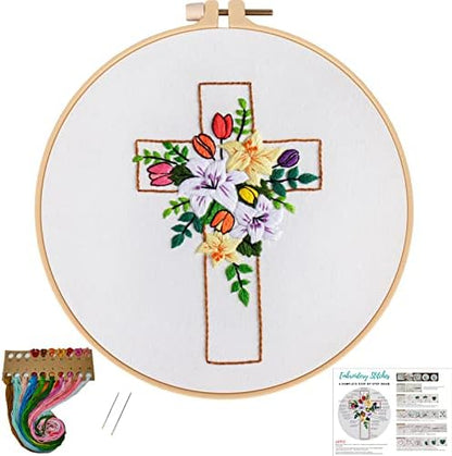 Louise Maelys Cross Lily Embroidery Kit for Beginners, Easter Jesus Pattern by LouiseMaelys