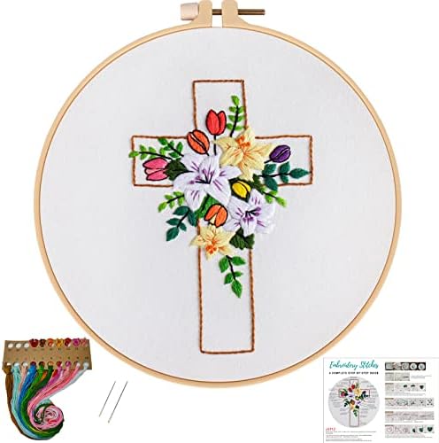 Louise Maelys Cross Lily Embroidery Kit for Beginners, Easter Jesus Pattern by LouiseMaelys