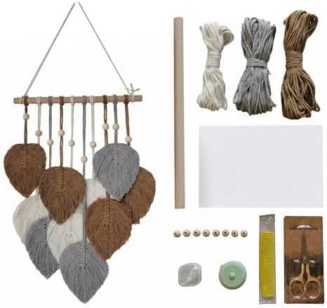 Jditngp DIY Macrame Leaf Wall Hanging Beginners Boho Wall Leaf Tapestry Kit Handmade Woven Tapestry Feather Wall Hanging DIY Macrame Kit for Adults Birthday Gift DIY Craft Kits 11.8inch (Gray,Yellow) by JditngpRoundBackdropCover