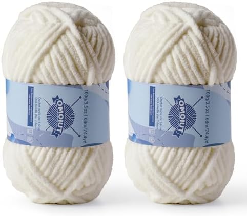 2 Pack Chunky Chenille Yarn for Crocheting, Baby Yarn for Crocheting Soft Blankets, Bulky Yarns for Crochet Amigurumi, 200g (148.7yds) Fluffy Velvet Yarns for Hand Knitting (2 Light Khaki) by OMoiut
