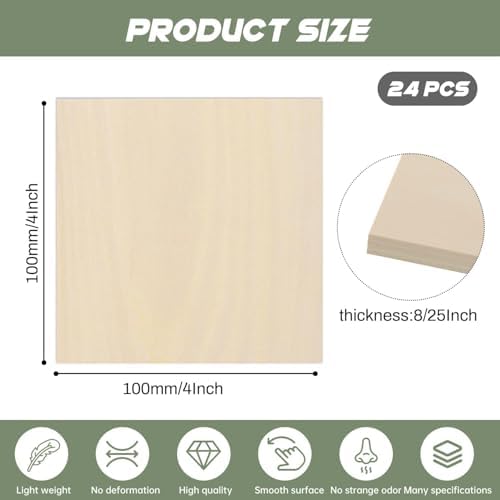 24 Pack Plywood Sheets, 4" x 4"x 8/25" Basswood Sheets - Image 2