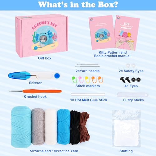 Crochet Kit for Beginners, Cat Dress in Axolotl Crochet Kit, Complete Crochet Animal Kit with Step-by-Step Video Tutorials, Easy Knitting Kit for Adults, DIY Cat Craft Kit for Galentines Gifts - Image 3