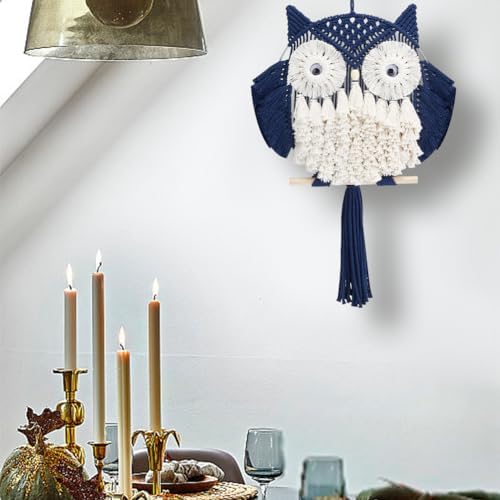 FREEBLOSS DIY Macrame Owl Kit with Video Tutorial Macrame Wall Hanging Ornament Boho Wall Hanging Decor Navy Blue&White Macrame Tapestry Gift Macrame Kit for Beginners - Image 4