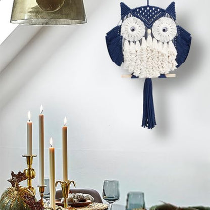 FREEBLOSS DIY Macrame Owl Kit with Video Tutorial Macrame Wall Hanging Ornament Boho Wall Hanging Decor Navy Blue&White Macrame Tapestry Gift Macrame Kit for Beginners - Image 4