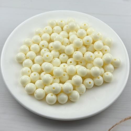 100pcs Acrylic Round Beads for Crafts 12mm Resin Candy Color Spacer Beads with Hole for Jewelry Making Sewing Crafts Decoration Necklaces Bracelets Earrings Supplies(Cream) - Image 2