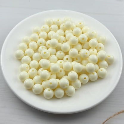 100pcs Acrylic Round Beads for Crafts 12mm Resin Candy Color Spacer Beads with Hole for Jewelry Making Sewing Crafts Decoration Necklaces Bracelets Earrings Supplies(Cream) - Image 2