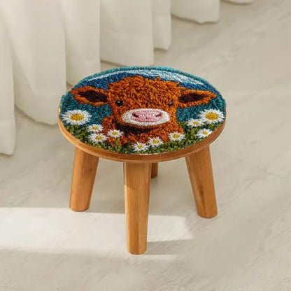 Latch Hook Rug Kit Cute Highland Cow with Daisy Flower Easy for Beginners Round Shape Carpet Crochet Yarn Craft Mini Rug DIY Hook and Latch Little Tapestry for Home Decor 30x30cm-1 - Image 4