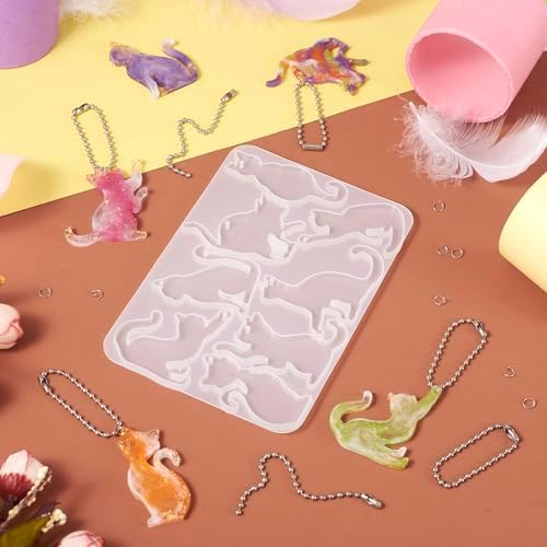 1 Set Kitten Cat Silicone Molds Cute Cat Paw Resin Molds Pet Kitten Cabochons Silicone Mold with 20pcs Ball Chains and 20pcs Jump Rings for DIY Earrings Keychain Jewelry Making Supplies - Image 3