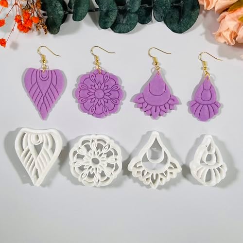 Xaekicr Polymer Clay Cutters Boho Earring Set – 4PCS Clay Cutters for Polymer Clay Jewelry, Mandala Flower and Tribal Shapes, Clay Earring Cutters and Polymer Clay Tools for DIY Craft Making - Image 2