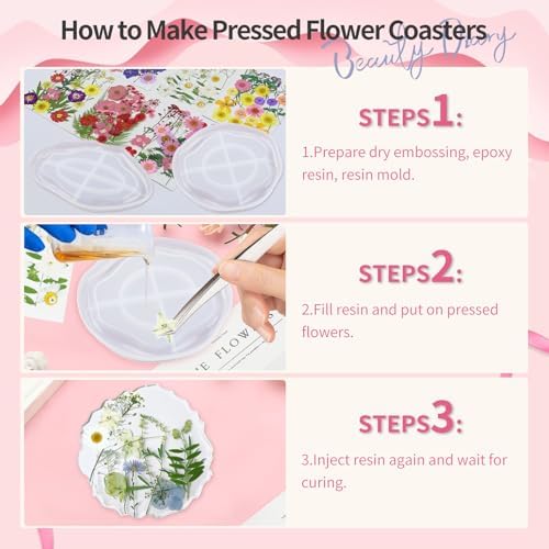 190 Pcs Dried Pressed Flowers for Resin, Real Dried Pressed Flowers for Resin Butterfly Stickers DIY Art with Tweezers Crafts Decorate for Candles Jewelry Nail Crafts - Image 5