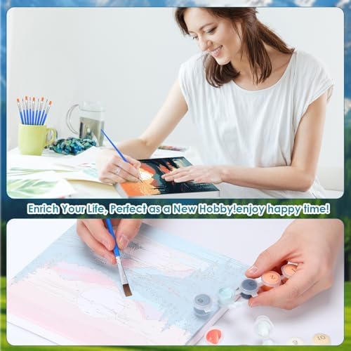 RoundFunny 8 Set Paint by Numbers Drawing Kit for Adults,Landscapes - Image 5