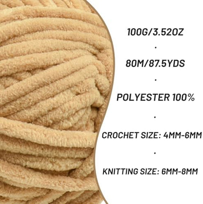 Chenille Blanket Yarn for Crocheting Size 5 Bulky Yarn, 2 Khaki - Image 2